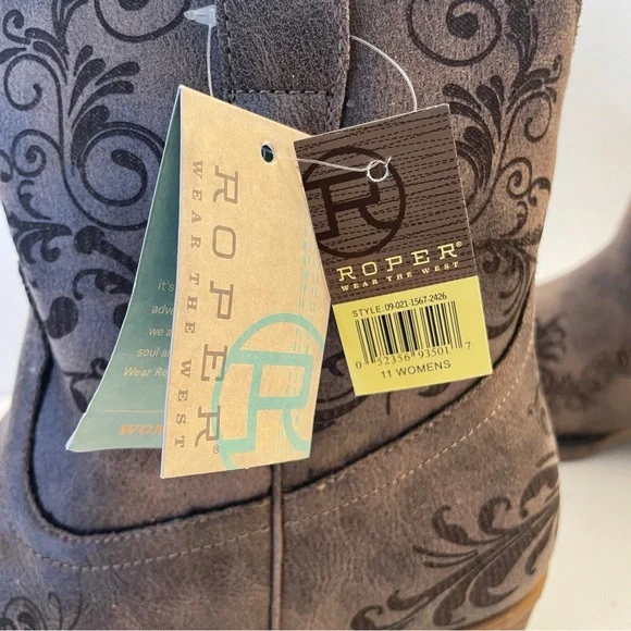 ROPERS Women’s Shorty Boot Vintage Brown Faux Leather Laser Western Design - Picture 6 of 13